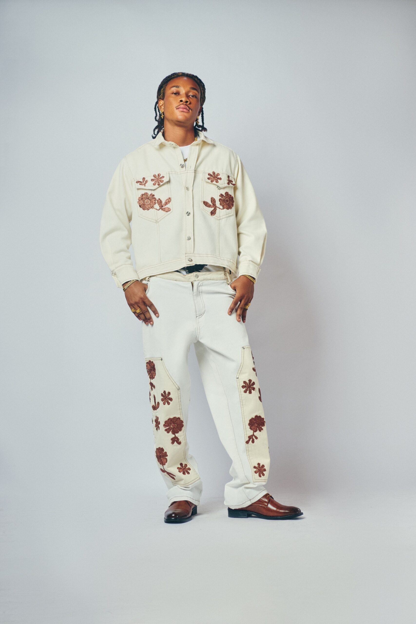 DESERT BLOOM BEIGE DENIM JACKET AND TROUSER (TWO PIECE)